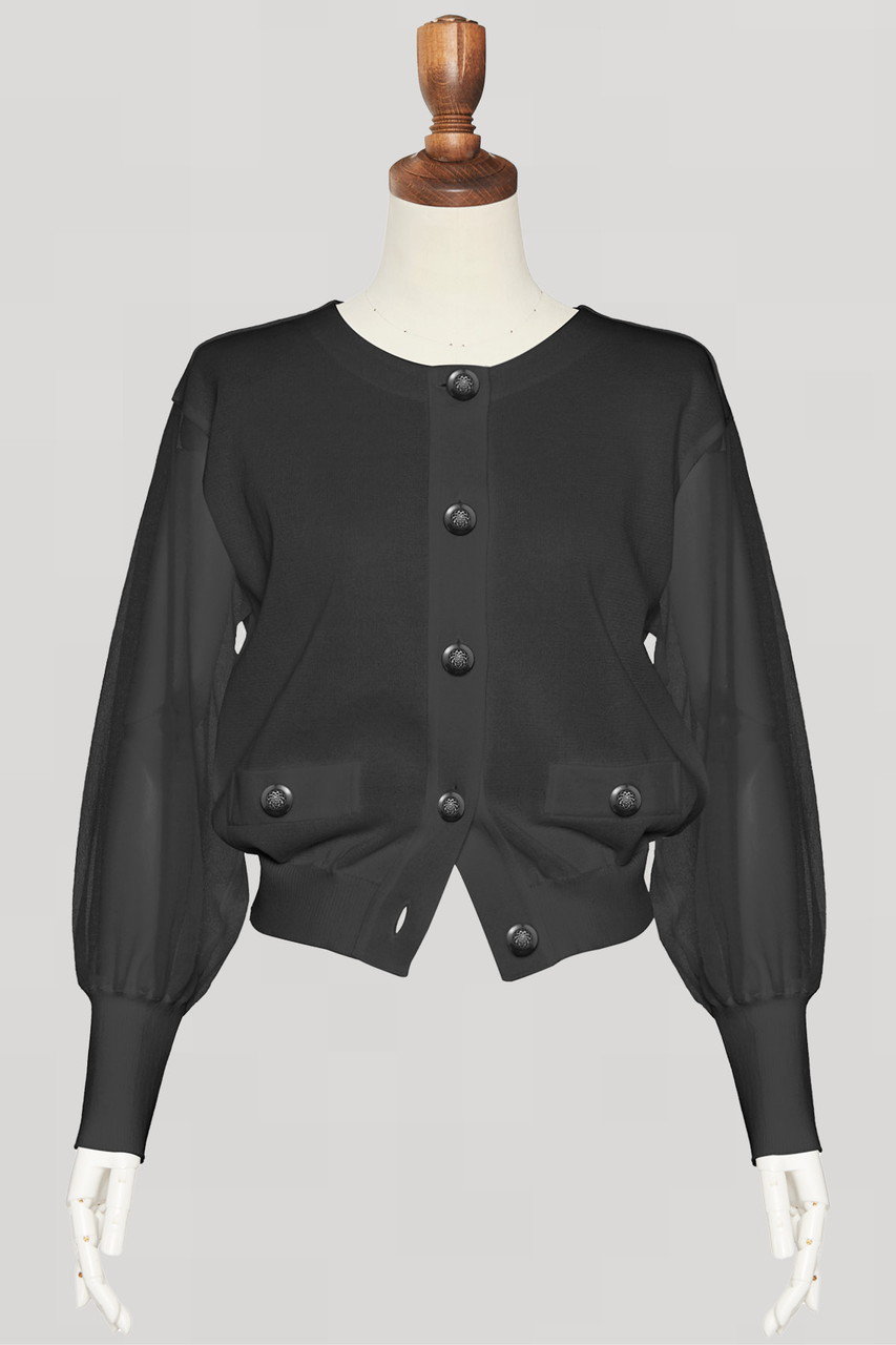 デイジーリン/DAISY LINのStylish Sheer Knit Cardigan(ブラックブラック/07633-DLJCG17SL)