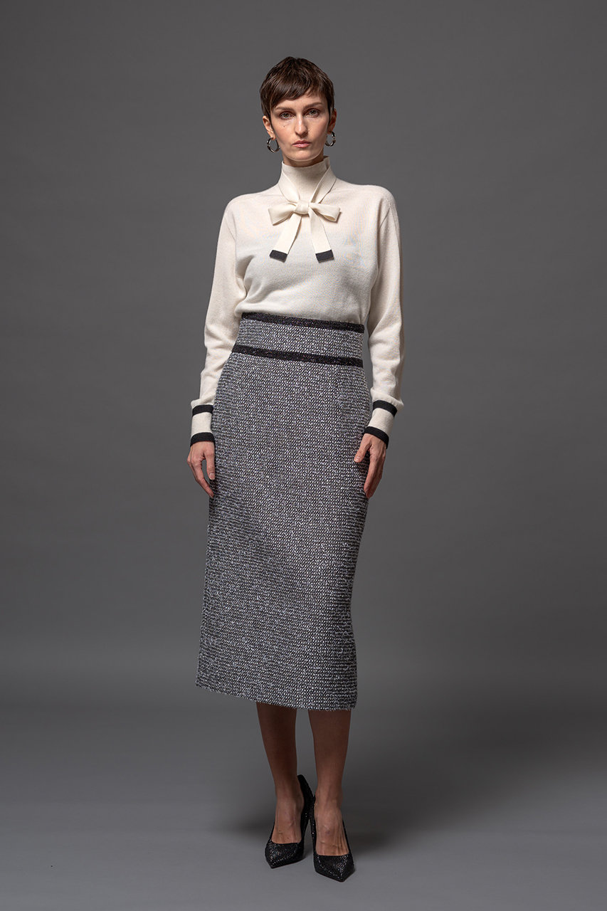 最終値下げ　Domelle リントンツイード　ロングスカート DOMELLE(ドメル)｜LINTON ツイード スカート/アイボリー/グレー