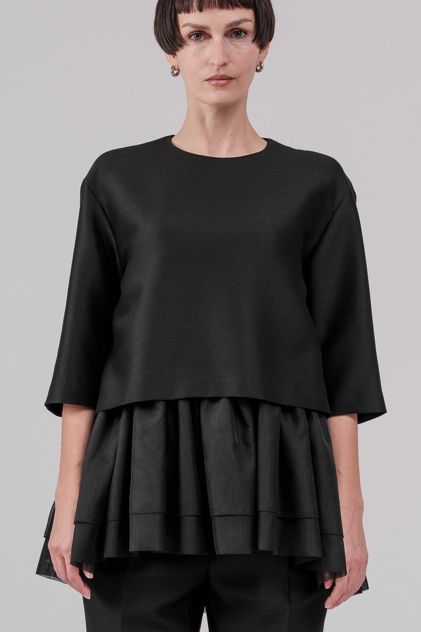 DOMELLE(ドメル)｜ウール シルク ブラウス/ブラック の通販｜ELLESHOP