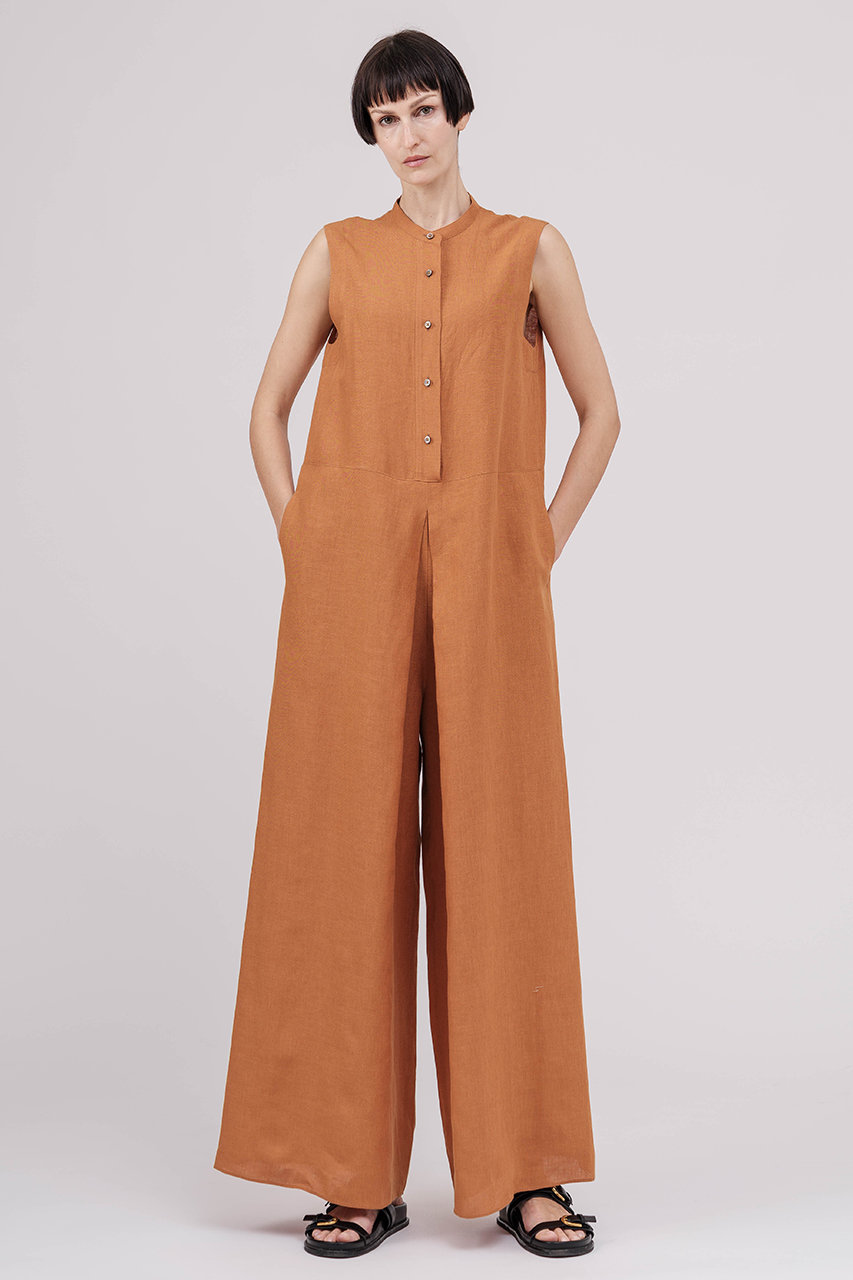 ドメル/DOMELLEの【予約販売】ベルギー リネン ジャンプスーツ(レンガ/A3161FA 005)