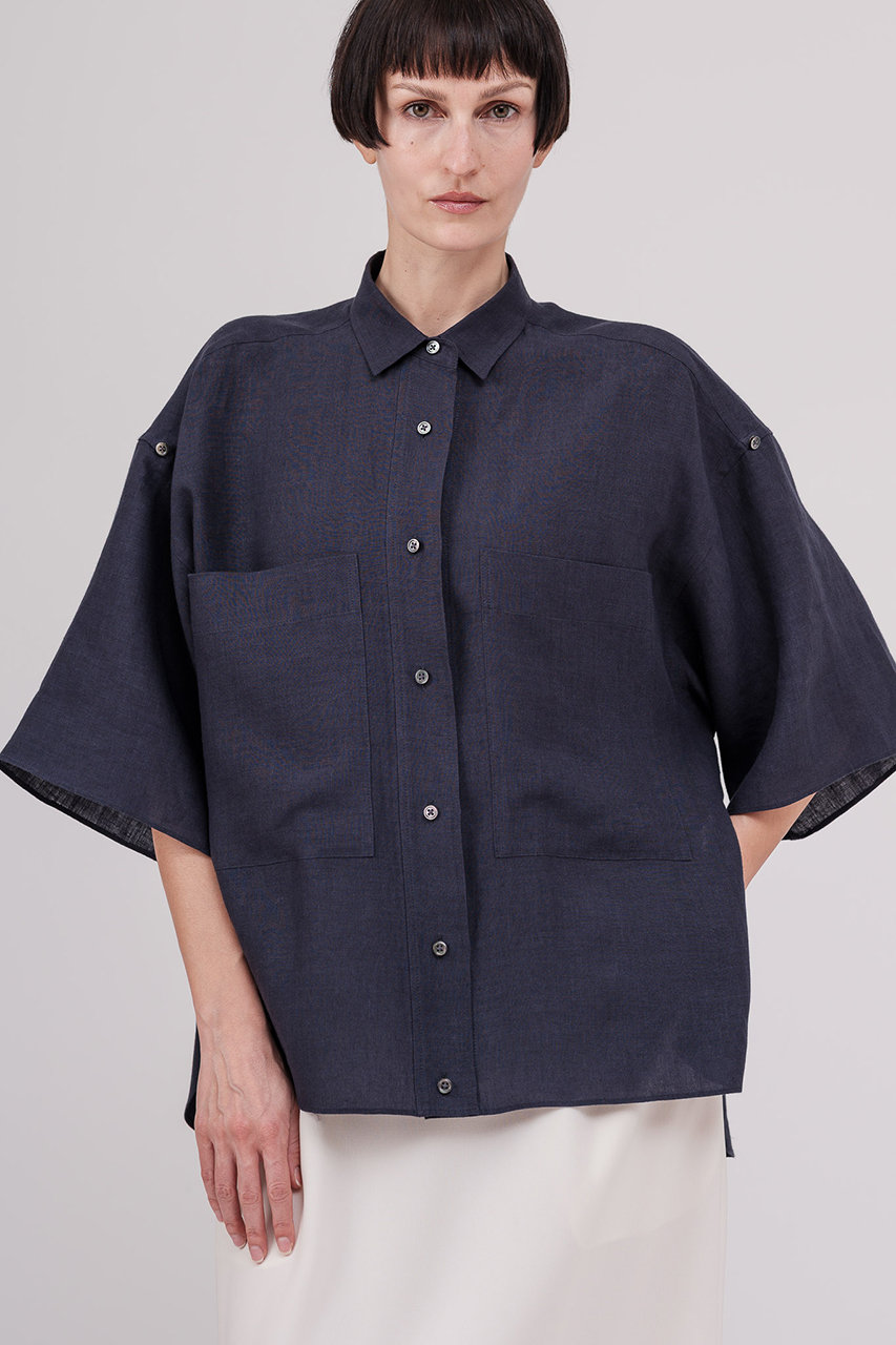 ドメル/DOMELLEの【予約販売】ベルギー リネン シャツ(ネイビー/A3161FB 004)