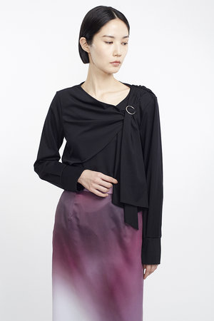 ミューラル/MURRALのAsymmetric ロングリボン ジャージ トップス(110100/110103)