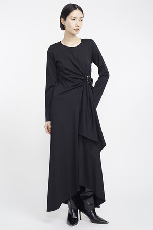 ミューラル/MURRALのAsymmetric ロングリボン ジャージドレス(110500/110503)
