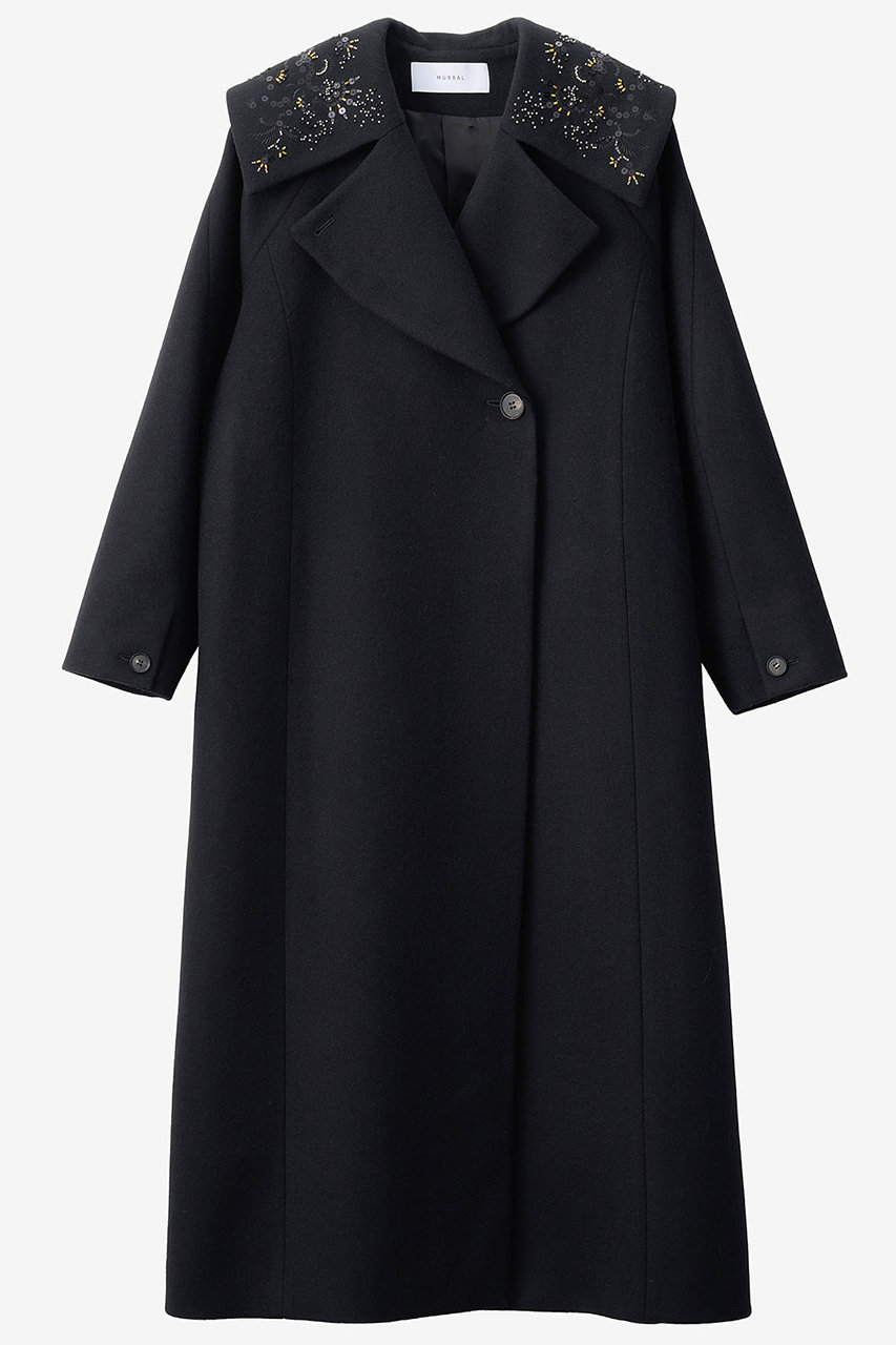 MURRAL Glint ビーズ 刺しゅう ロングコート (ブラック, F) ミューラル ELLE SHOP