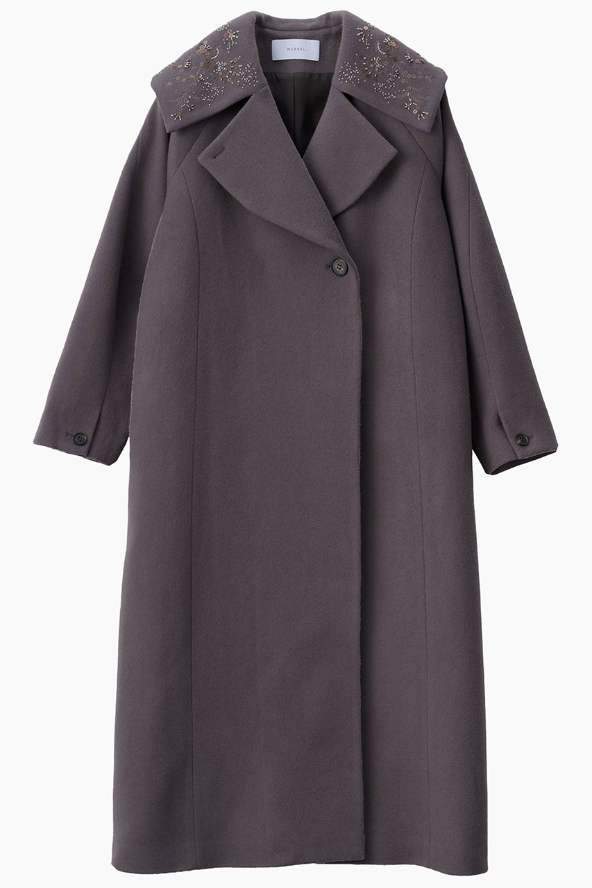 MURRAL Glint ビーズ 刺しゅう ロングコート (モーブ, F) ミューラル ELLE SHOP