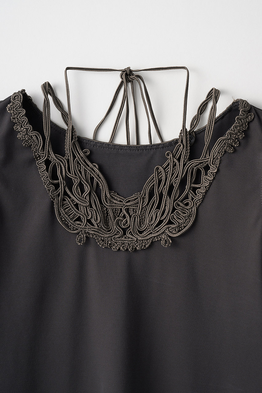 トップス MURRAL Leaf vein top (black) MURRAL/ミューラル】Vine embroidered jersey tank tops