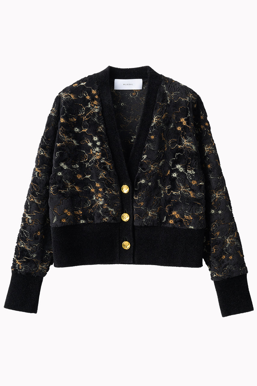 MURRAL Camouflage エンブロイダリー ニットカーディガン (ブラック, F) ミューラル ELLE SHOP
