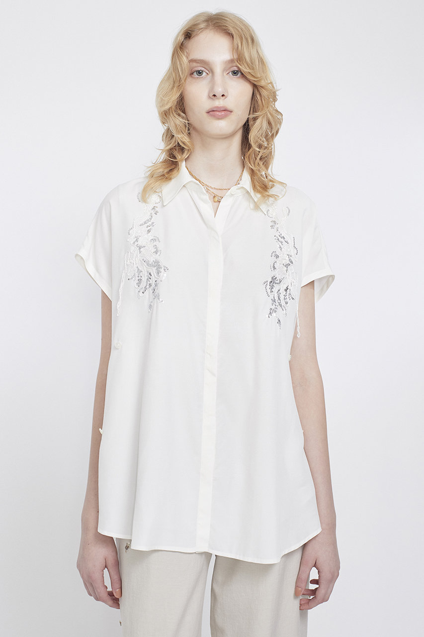 ミューラル　MURRAL stretch sheer top (White) MURAL（ミューラル） tシャツ 「MURRAL/ミューラル」EX.embroidered