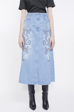 ミューラル/MURRALの【予約販売】Nerine エンブロイダード デニム スカート(110700/110703)