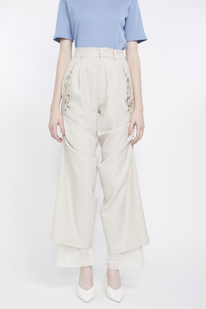 ミューラル/MURRALのVeil エンブロイダード レイヤード スラックス(110600/110601)