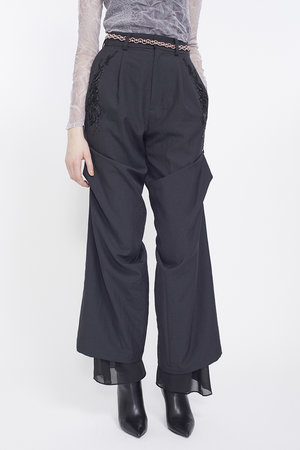 ミューラル/MURRALのVeil エンブロイダード レイヤード スラックス(110600/110601)