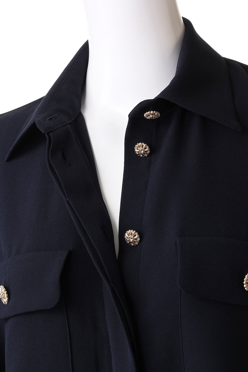 MW(エムダブリュー)｜バックサテン ビジューボタンブラウス/ホワイト