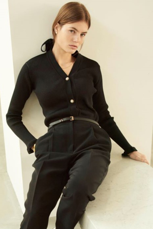 エムダブリュー/MWのリサイクル ポリエステル フリルリブ カーディガン