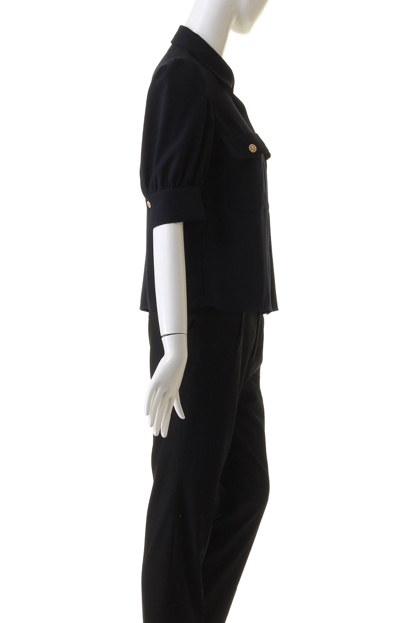 MW(エムダブリュー)｜バックサテン ハーフスリーブビジュー ブラウス