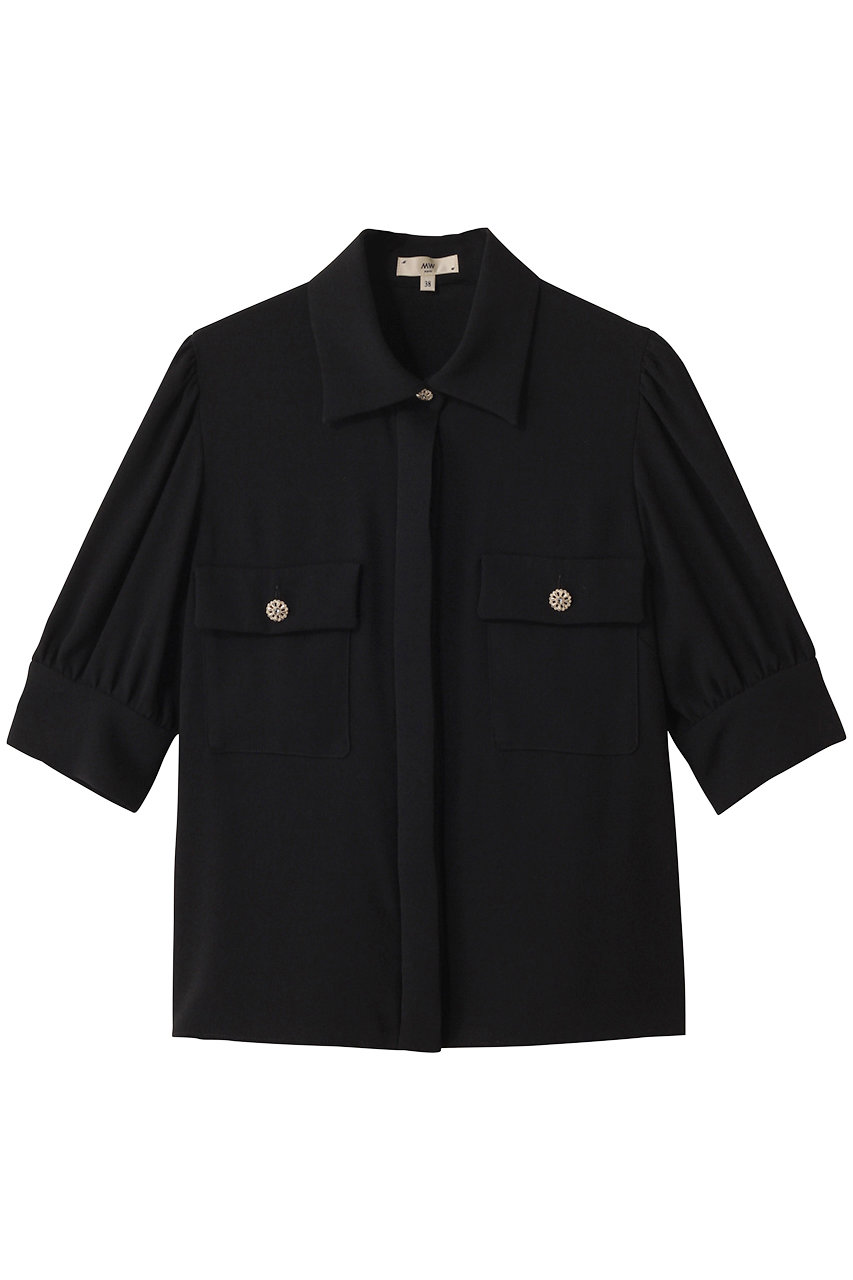 エムダブリュー/MWのバックサテン ハーフスリーブビジュー ブラウス(ブラック/MW17-FK001)