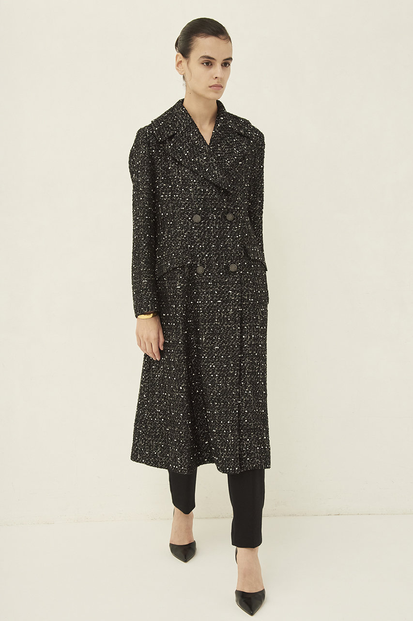 セモアージュ　モノトーン　ロングコート MW(エムダブリュー)｜MONOTONE TWEEDロングコート/ブラック(ミックス