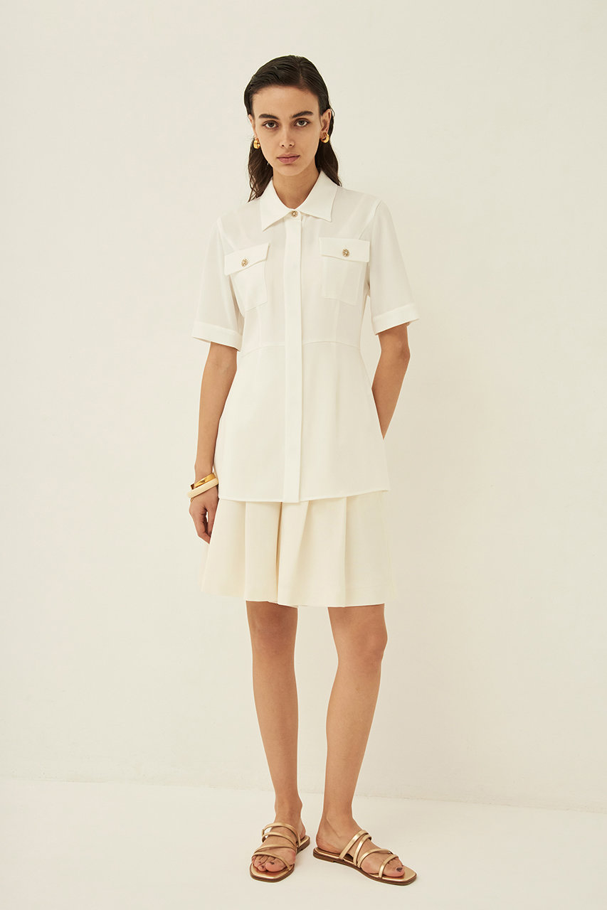 MW(エムダブリュー)｜トリアセテート(L) タックショートパンツ