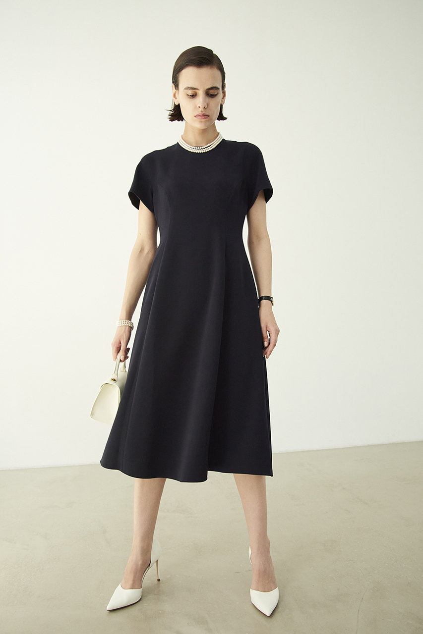 MW(エムダブリュー)｜トリアセテートフレンチ-スリーブドレス/ネイビー