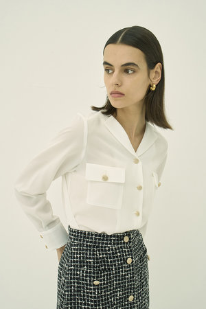 エムダブリュー/MWのトリアセテート(D)ドライタッチボイル Vネックブラウス(110400/110403)