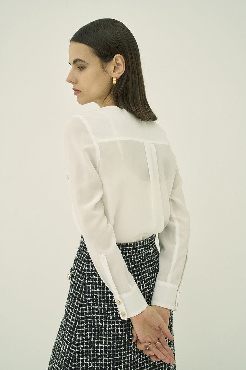 トクコプルミのヴォル　ホワイトプラウスAライン AMBIDEX Store △タイプライター無地/ギンガム 5分袖ボウタイ