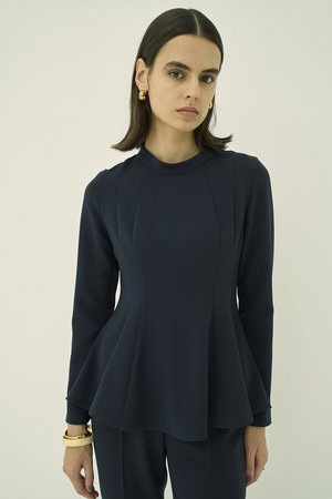 エムダブリュー/MWのトリアセテート(H)スタンドカラー フレア ブラウス(110400/110403)