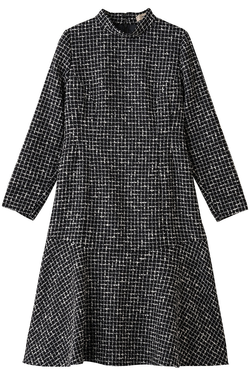 MW MONOTONE チェック ツイード スタンドカラー フレア ドレス (ブラック, 40) エムダブリュー ELLE SHOP MW MONOTONE チェック ツイード スタンドカラー フレア ドレス (ブラック, 40) エムダブリュー ELLE SHOP