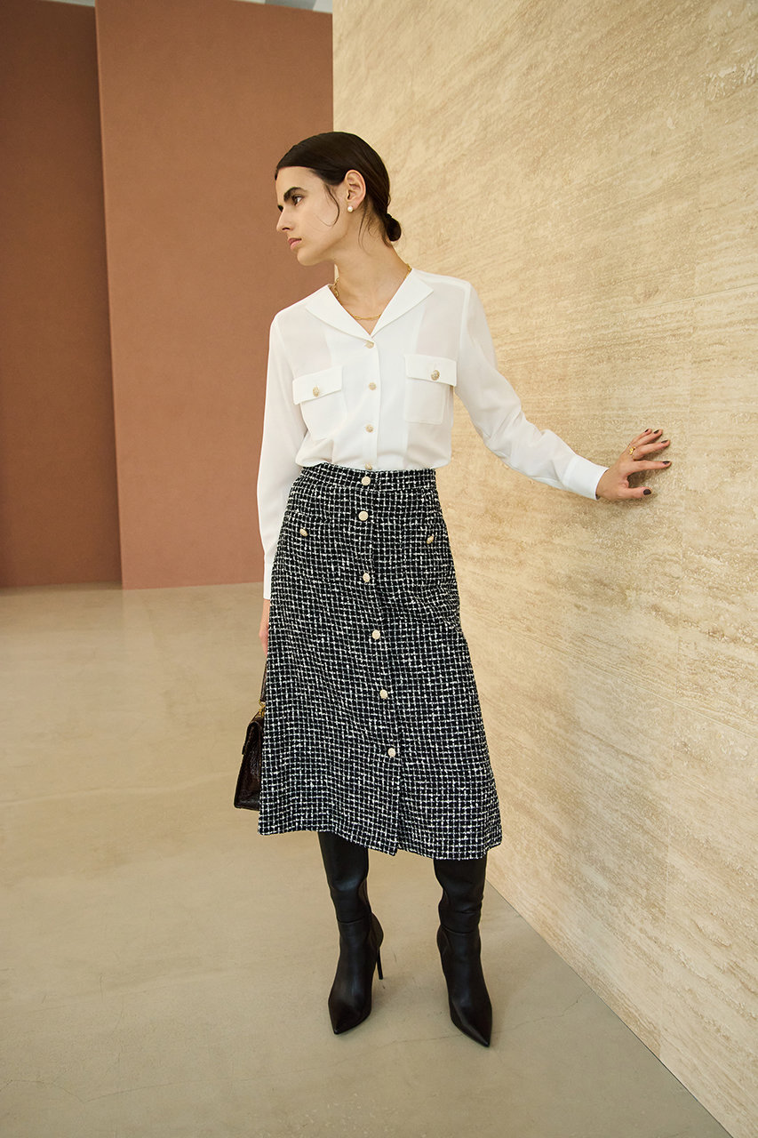 MW(エムダブリュー)｜MONOTONE チェック ツイード スカート/ブラック