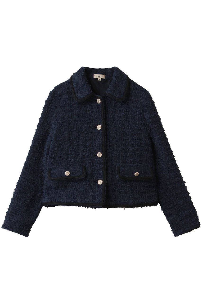 MW FRINGE ツイード ジャケット (ネイビー, 40) エムダブリュー ELLE SHOP MW FRINGE ツイード ジャケット (ネイビー, 40) エムダブリュー ELLE SHOP