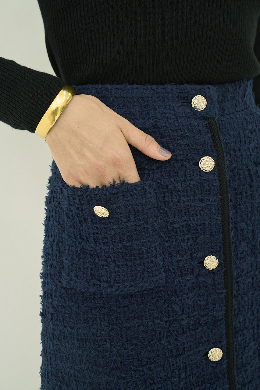 ebure エブール フリンジツイードスカート ネイビー38 ebure エブール フリンジツイードスカート ネイビー38