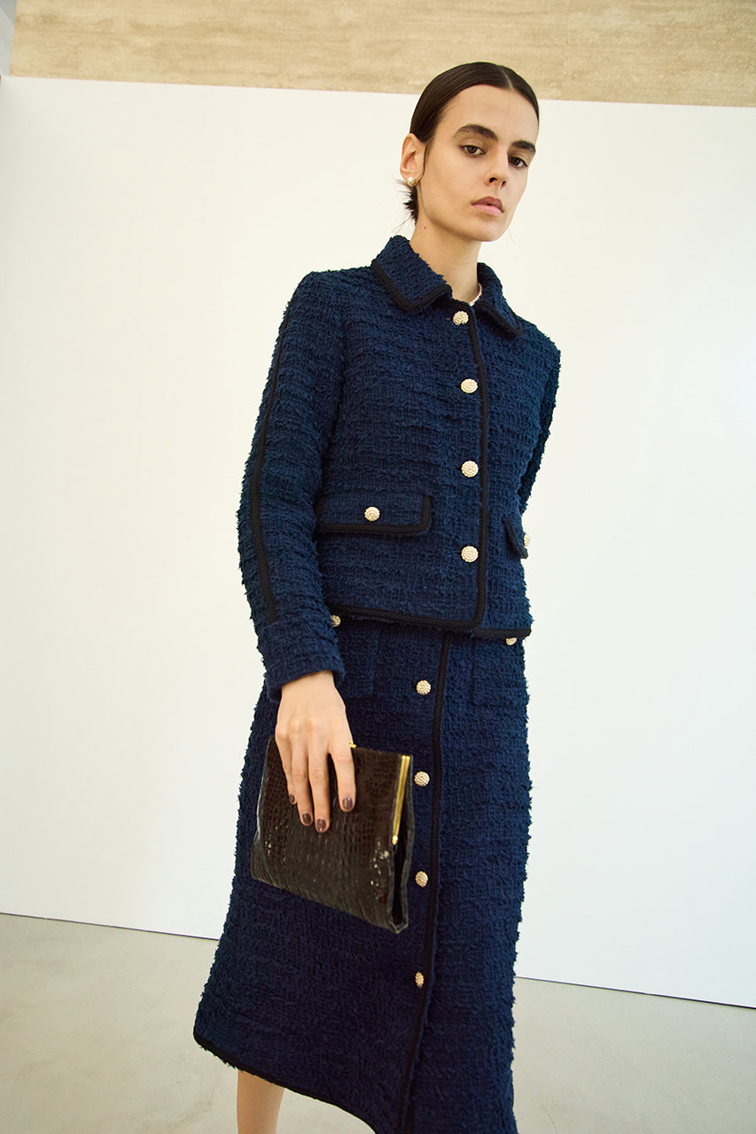 MW(エムダブリュー)｜【予約販売】FRINGE ツイード スカート/ネイビー