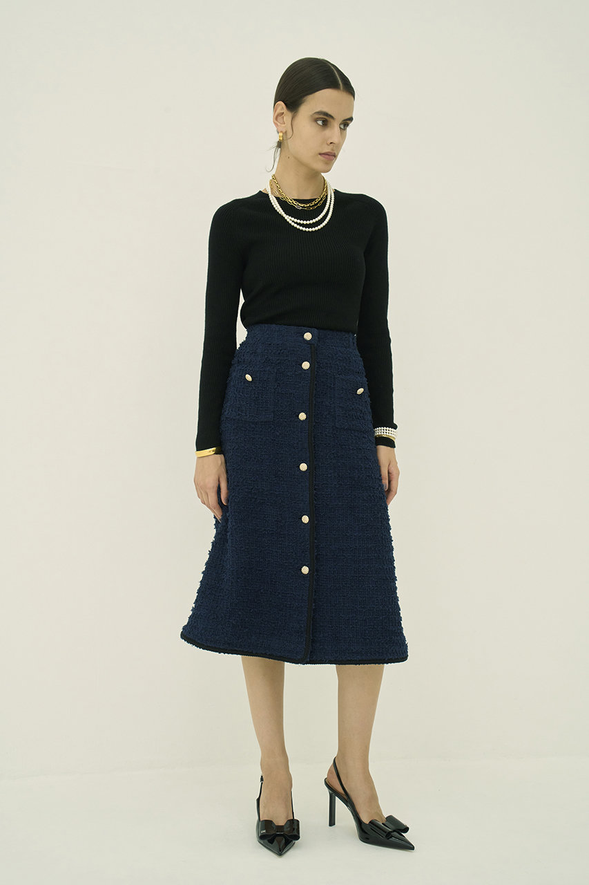MW(エムダブリュー)｜【予約販売】FRINGE ツイード スカート/ネイビー