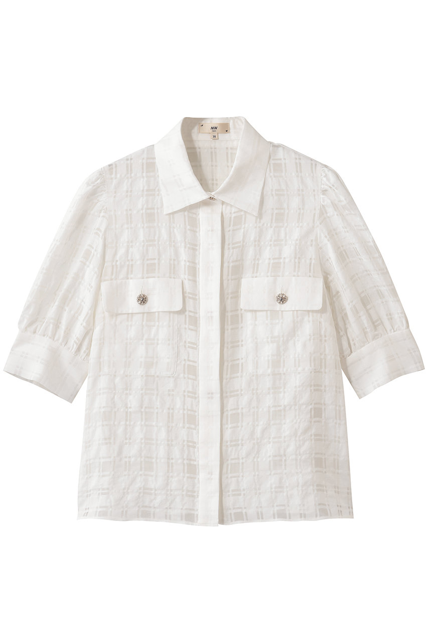 エムダブリュー/MWの【予約販売】コットンシルク チェック ブラウス(ホワイト/MW21 - FK004)