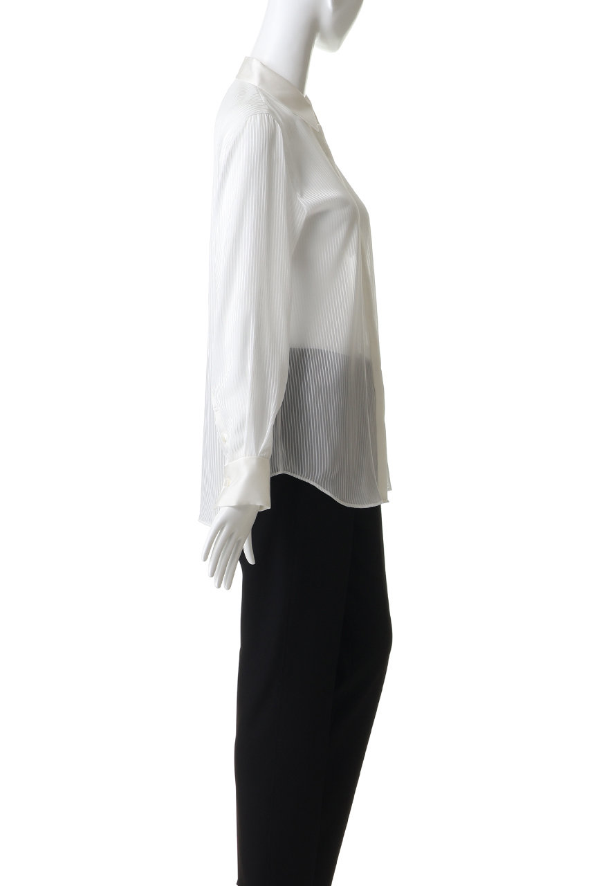 美品 Col Pierrot コルピエロ 23aw Stripe Sheer Shirt ストライプ シアー シャツ ブラウス カットソー シースルー 黒 ブラック レディース 古着 中古 USED Col Pierrot(コル ピエロ)｜シアーストライプブラウス/ホワイト の通販