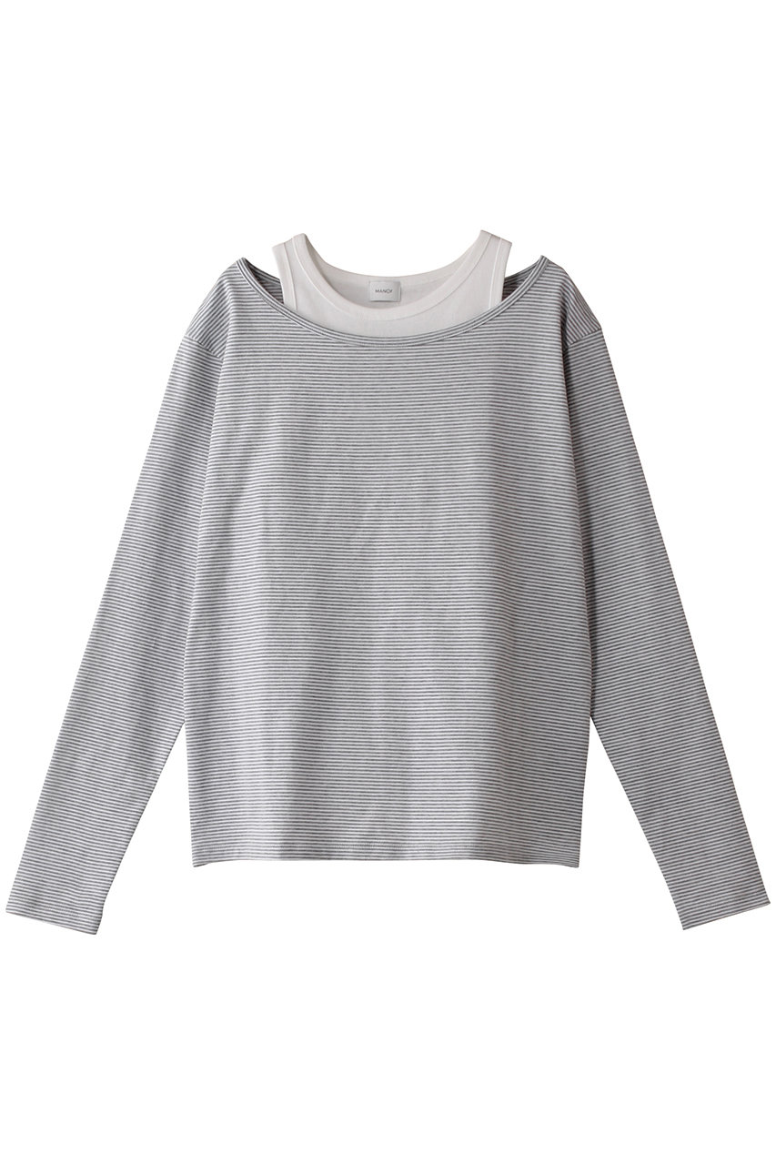 マノフ/MANOFのLAYER BORODER CUT TOPS/カットソー(LIGHT GRAY/88105-1032)