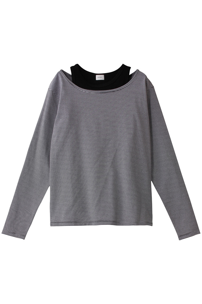 マノフ/MANOFのLAYER BORODER CUT TOPS/カットソー(BLACK/88105-1032)