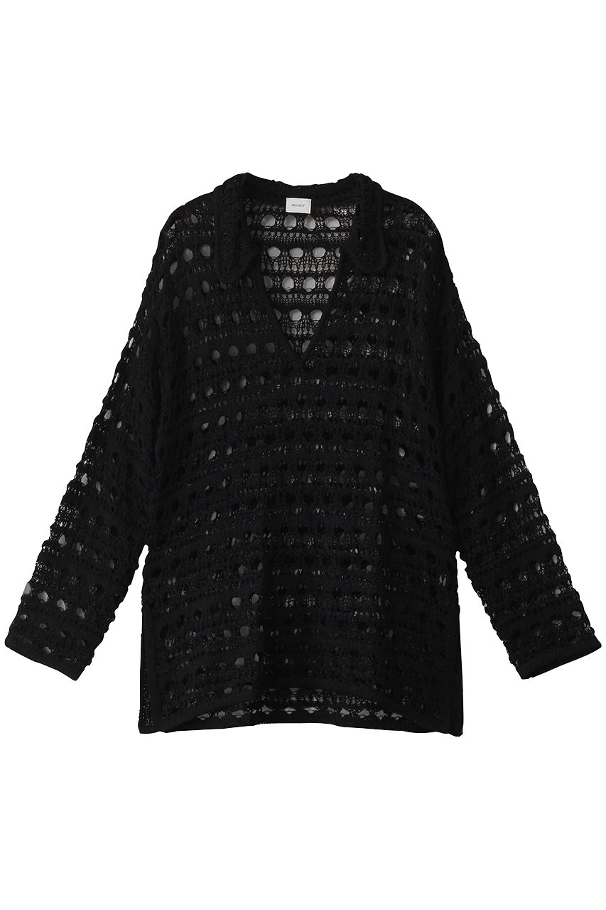 MANOF CROCHET KNIT TOPS/トップス (BLACK, F) マノフ ELLE SHOP MANOF CROCHET KNIT TOPS/トップス (BLACK, F) マノフ ELLE SHOP