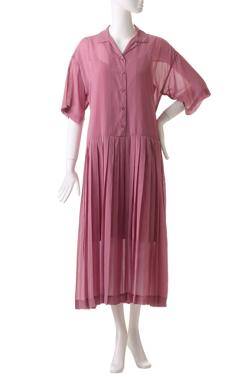 MANOF(マノフ)｜SHEER PLEATS ONE PIECE/ワンピース/PINK の通販