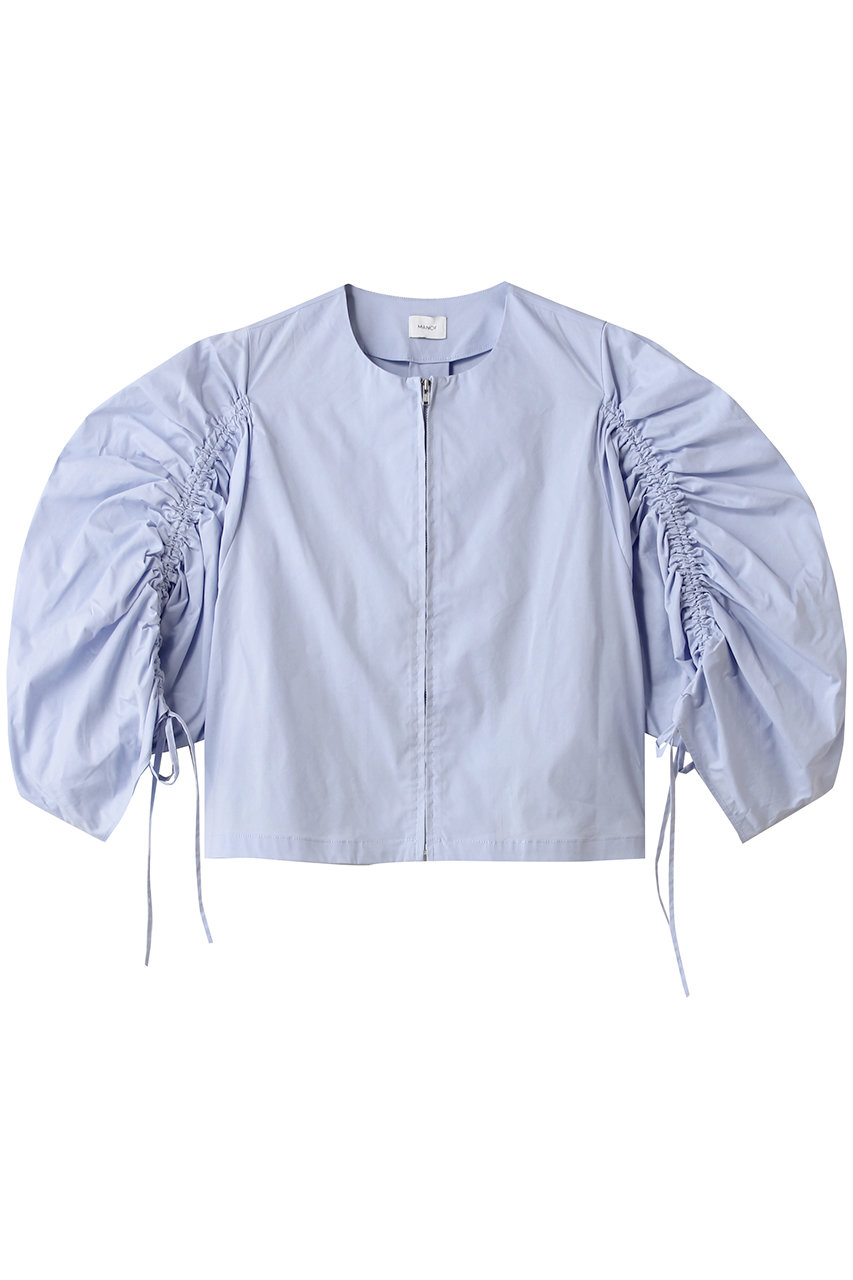 MANOF DRAWSTRING SLEEVE SHORT BLOUSE シャツ・ブラウス (BLUE, S) マノフ ELLE SHOP MANOF DRAWSTRING SLEEVE SHORT BLOUSE シャツ・ブラウス (BLUE, S) マノフ ELLE SHOP