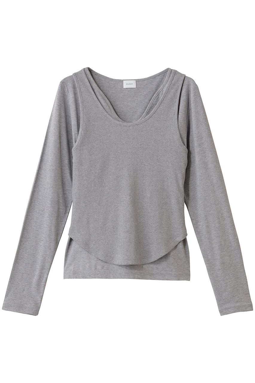 MANOF LAYER CUT TOPS/トップス (GRAY, F) マノフ ELLE SHOP MANOF LAYER CUT TOPS/トップス (GRAY, F) マノフ ELLE SHOP