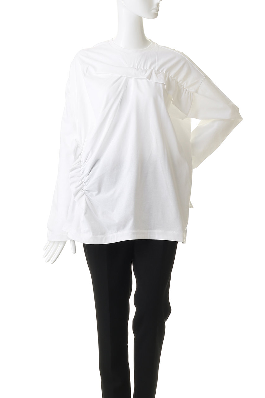 MANOF(マノフ)｜FRILLED LONG T-SHIRTトップス/WHITE の通販｜ELLESHOP