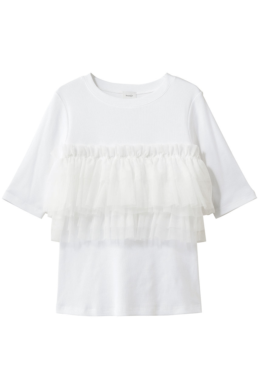 マノフ/MANOFのTULLE FRILL CUT TOPSトップス(WHITE/80105-1073)