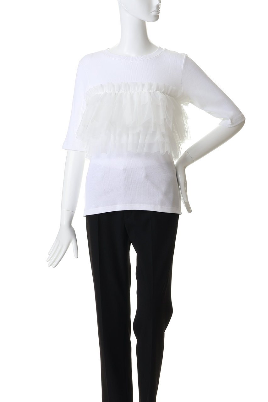 MANOF(マノフ)｜TULLE FRILL CUT TOPSトップス/WHITE の通販｜ELLESHOP