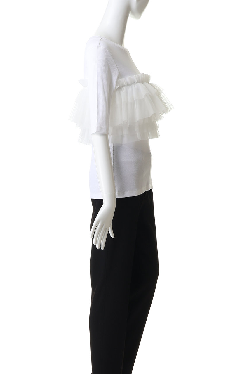 MANOF(マノフ)｜TULLE FRILL CUT TOPSトップス/WHITE の通販｜ELLESHOP