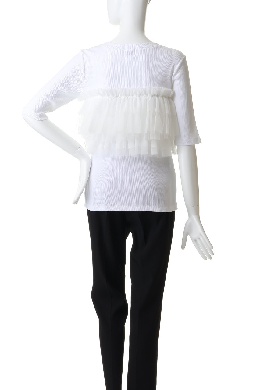 MANOF(マノフ)｜TULLE FRILL CUT TOPSトップス/WHITE の通販｜ELLESHOP