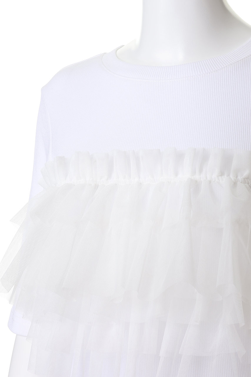 MANOF(マノフ)｜TULLE FRILL CUT TOPSトップス/WHITE の通販｜ELLESHOP
