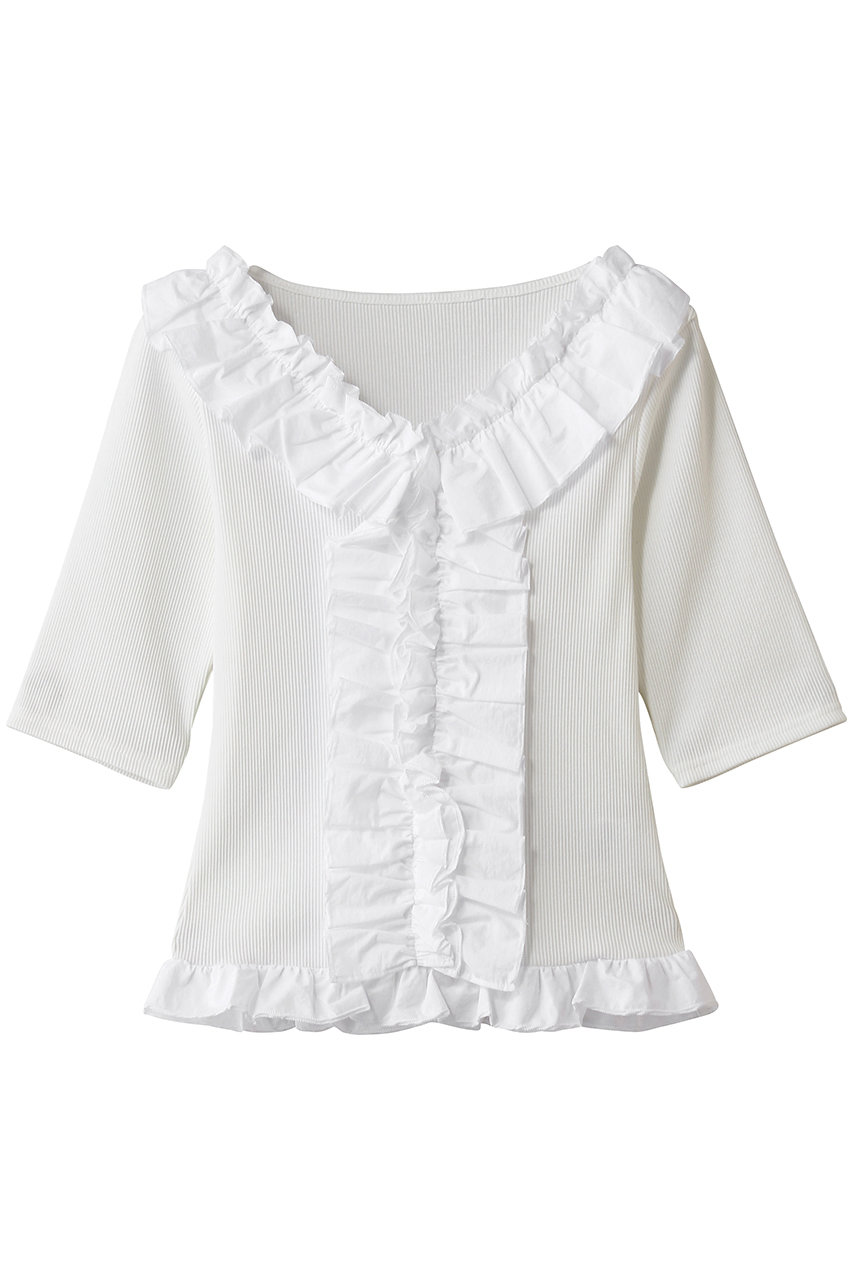 マノフ/MANOFのFRILL NECK RIB TOPS(WHITE/80105-1193)