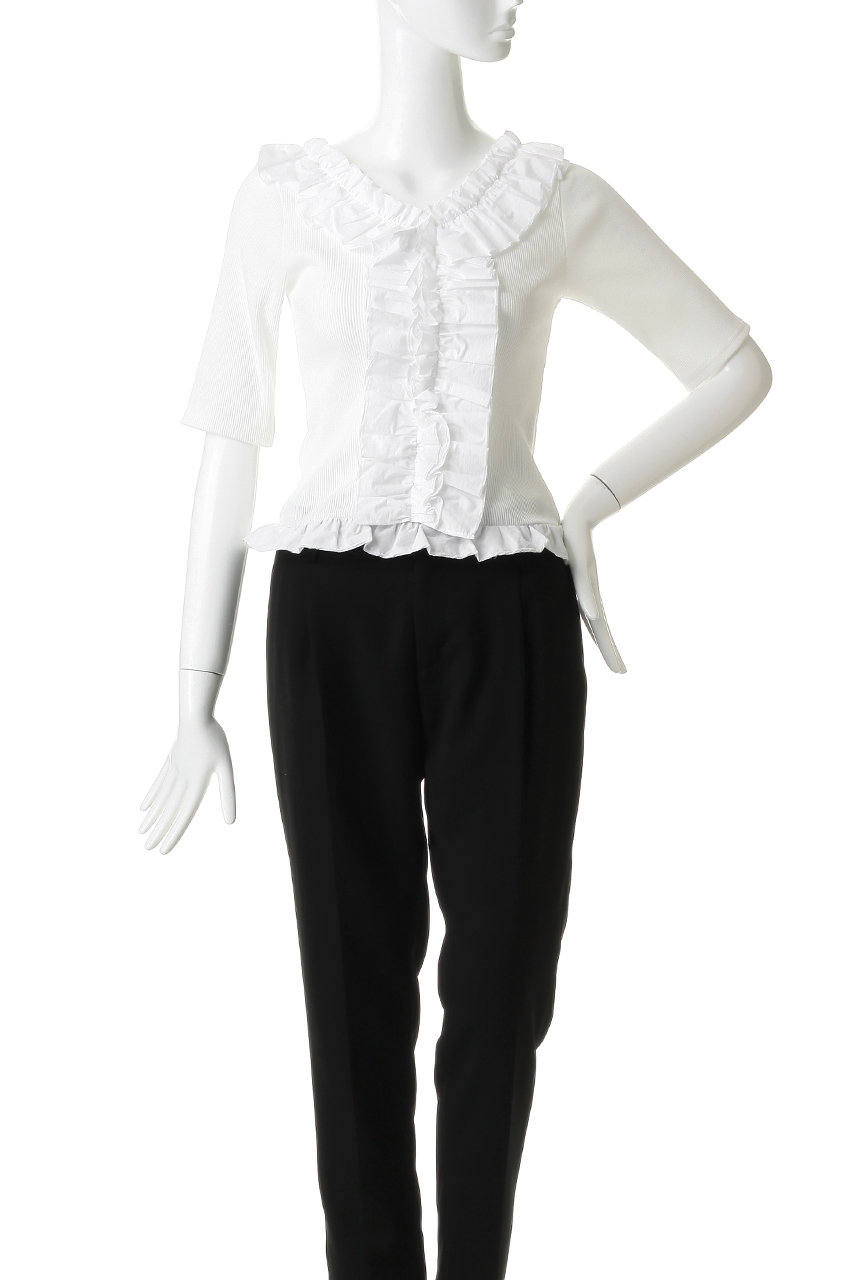 MANOF(マノフ)｜FRILL NECK RIB TOPS/WHITE の通販｜ELLESHOP・(エル