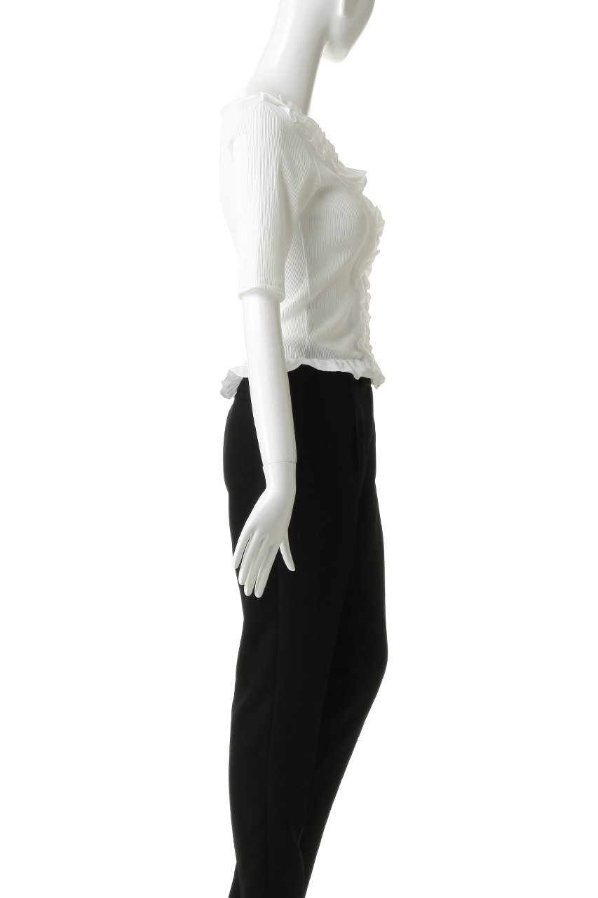 MANOF(マノフ)｜FRILL NECK RIB TOPS/WHITE の通販｜ELLESHOP・(エル 