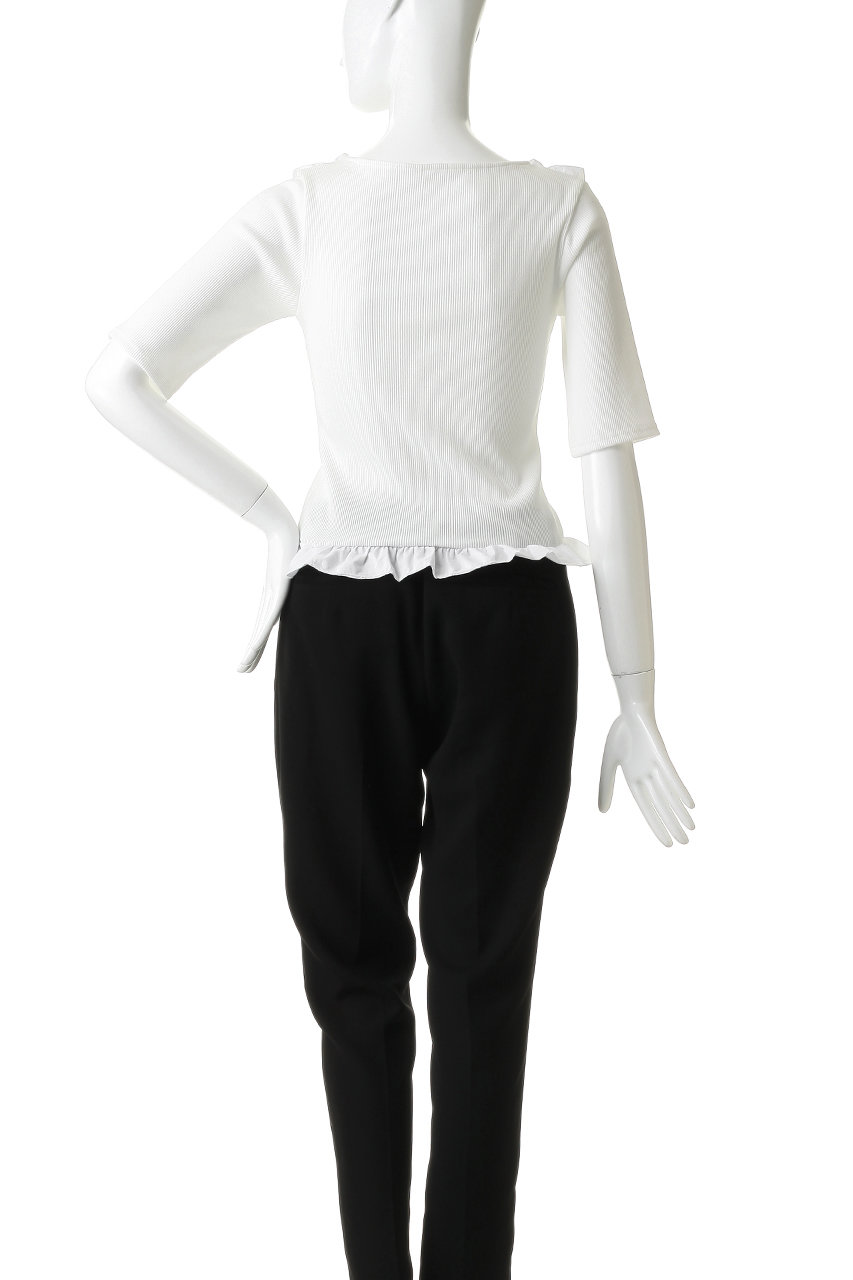 MANOF(マノフ)｜FRILL NECK RIB TOPS/WHITE の通販｜ELLESHOP・(エル