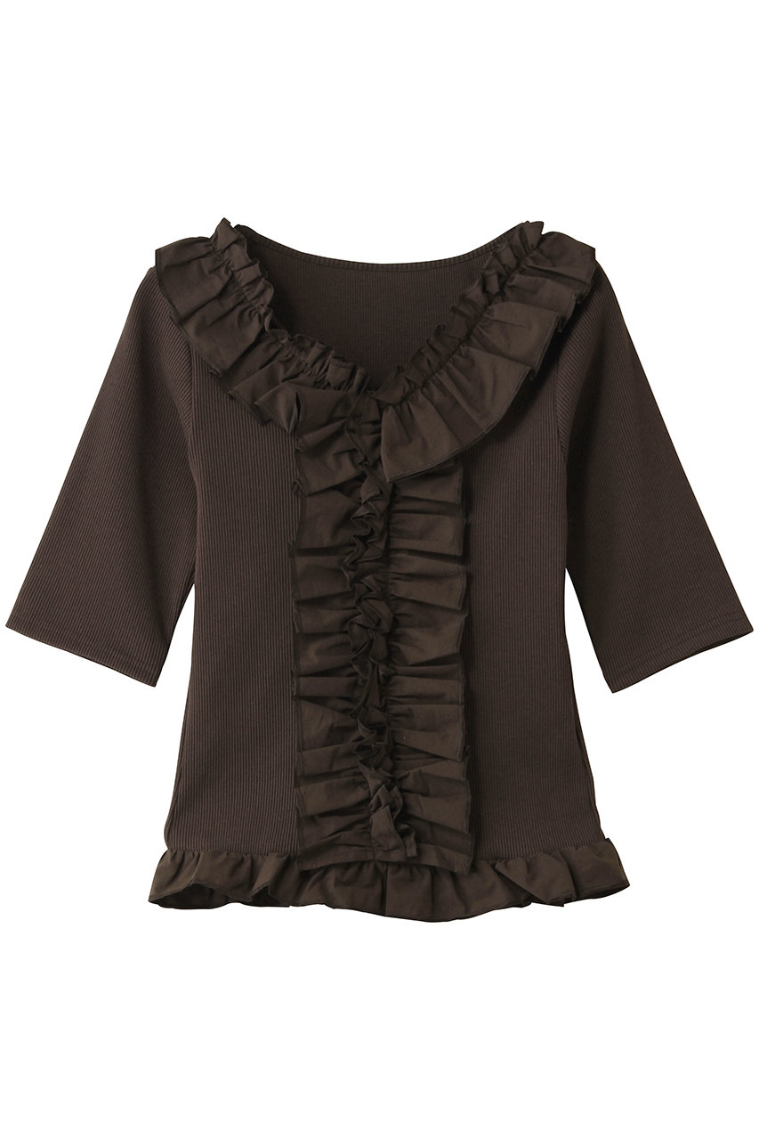 マノフ/MANOFのFRILL NECK RIB TOPS(BROWN/80105-1193)